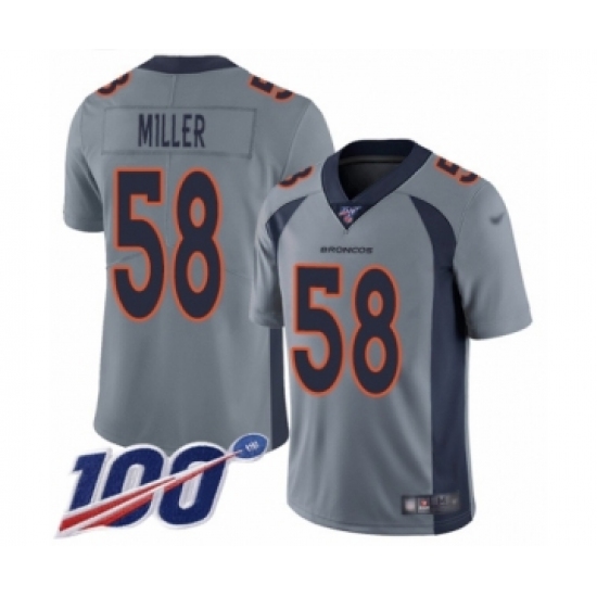 Men's Nike Denver Broncos 58 Von Miller Limited Silver Inverted Legend 100th Season NFL Jersey