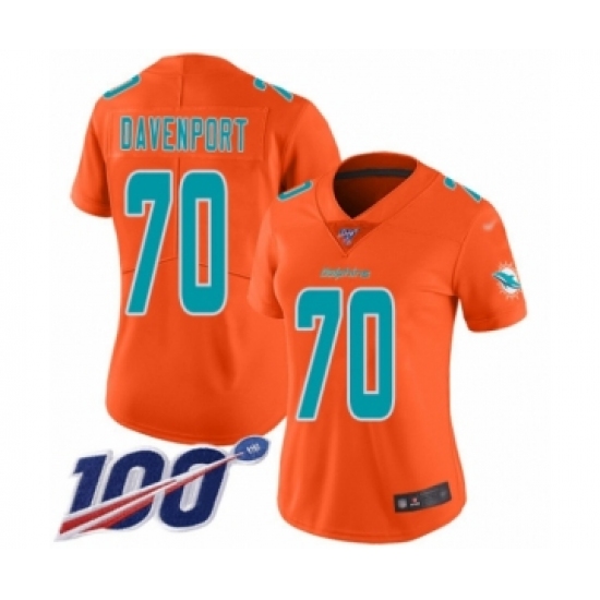 Women's Miami Dolphins 70 Julie'n Davenport Limited Orange Inverted Legend 100th Season Football Jersey