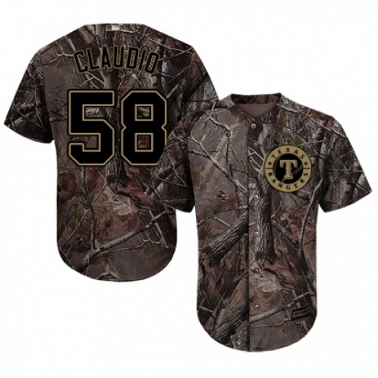 Youth Majestic Texas Rangers 58 Alex Claudio Authentic Camo Realtree Collection Flex Base MLB Jersey