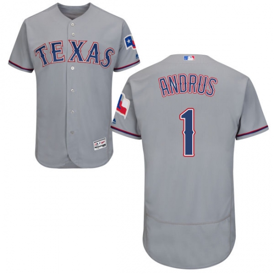 Men's Majestic Texas Rangers 1 Elvis Andrus Grey Road Flex Base Authentic Collection MLB Jersey