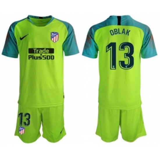 Atletico Madrid 13 Oblak Shiny Green Goalkeeper Soccer Club Jersey