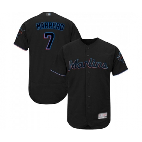 Men's Miami Marlins 7 Deven Marrero Black Alternate Flex Base Authentic Collection Baseball Jersey