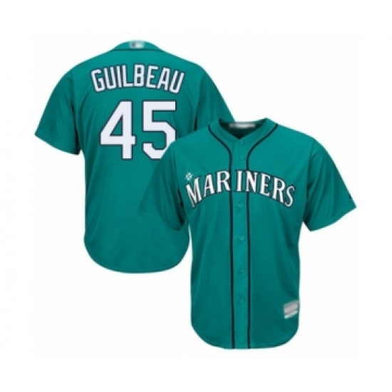 Youth Seattle Mariners 45 Taylor Guilbeau Authentic Teal Green Alternate Cool Base Baseball Player Jersey