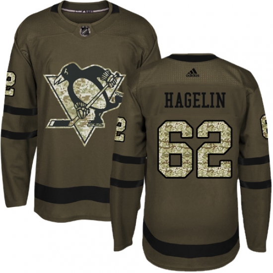 Men's Reebok Pittsburgh Penguins 62 Carl Hagelin Authentic Green Salute to Service NHL Jersey