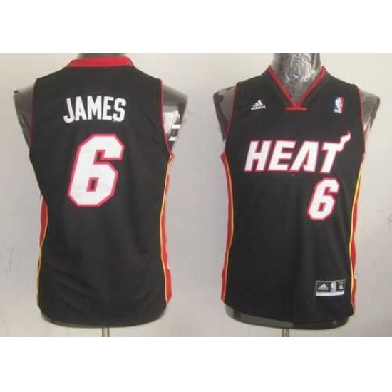 Youth NBA Miami Heat 6 LeBron James Black Stitched Jersey