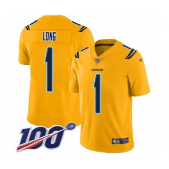 Men's Los Angeles Chargers 1 Ty Long Limited Gold Inverted Legend 100th Season Football Jersey