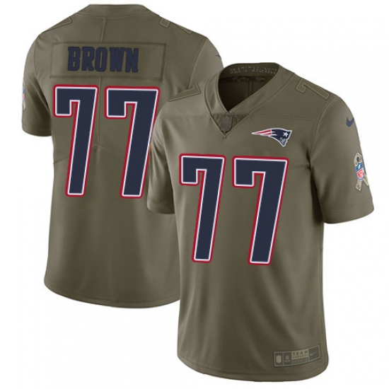 Men's Nike New England Patriots 77 Trent Brown Limited Olive 2017 Salute to Service NFL Jersey