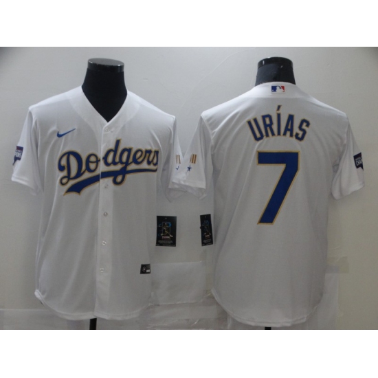 Men's Nike Los Angeles Dodgers 7 Julio Urias White Game Champions Jersey