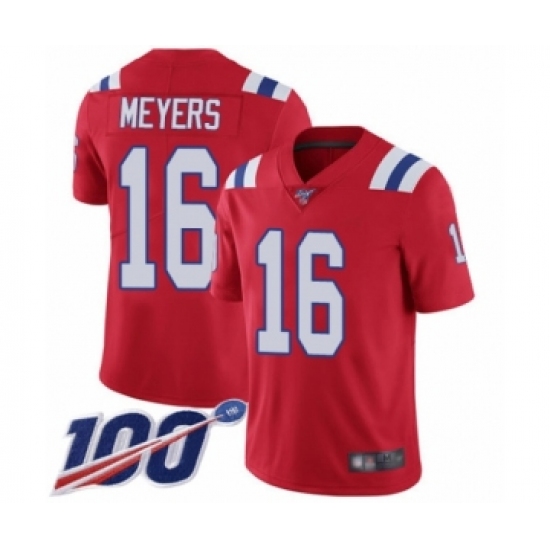 Men's New England Patriots 16 Jakobi Meyers Red Alternate Vapor Untouchable Limited Player 100th Season Football Jersey