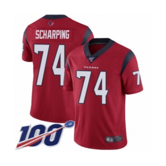 Men's Houston Texans 74 Max Scharping Red Alternate Vapor Untouchable Limited Player 100th Season Football Jersey