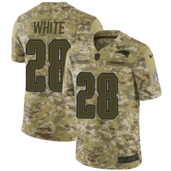 Men's Nike New England Patriots 28 James White Limited Camo 2018 Salute to Service NFL Jersey