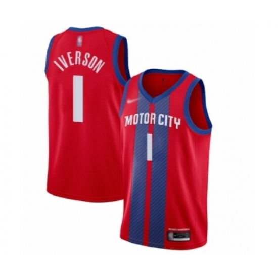 Men's Detroit Pistons 1 Allen Iverson Swingman Red Basketball Jersey - 2019 20 City Edition