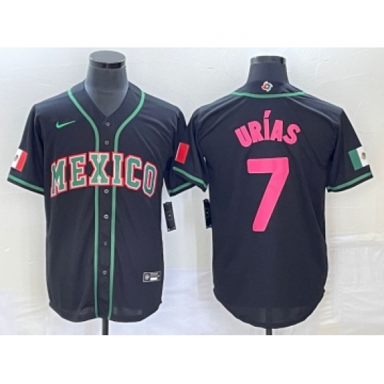 Men's Mexico Baseball 7 Julio Urias 2023 Black Pink World Classic Stitched Jersey