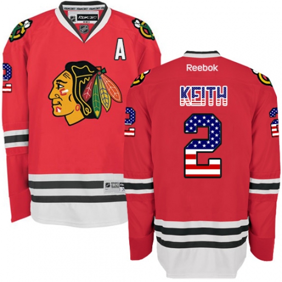 Men's Reebok Chicago Blackhawks 2 Duncan Keith Premier Red USA Flag Fashion NHL Jersey
