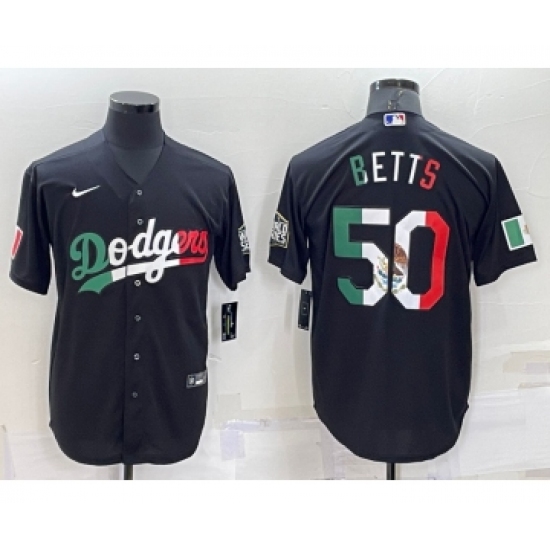 Men's Los Angeles Dodgers 50 Mookie Betts Mexico Black Cool Base Stitched Baseball Jersey