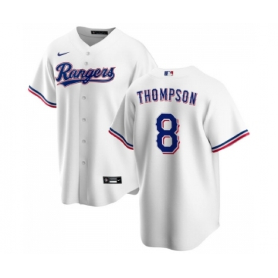 Men's Texas Rangers 8 Bubba Thompson White Cool Base Stitched Baseball Jersey