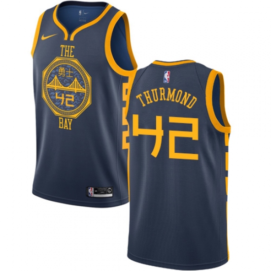 Women's Nike Golden State Warriors 42 Nate Thurmond Swingman Navy Blue NBA Jersey - City Edition