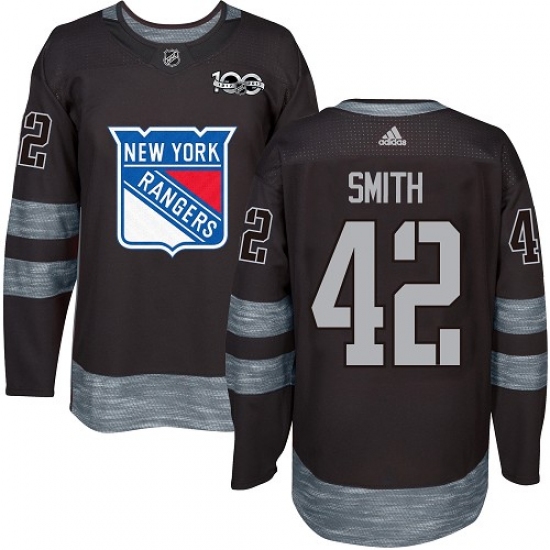 Men's Adidas New York Rangers 42 Brendan Smith Premier Black 1917-2017 100th Anniversary NHL Jersey