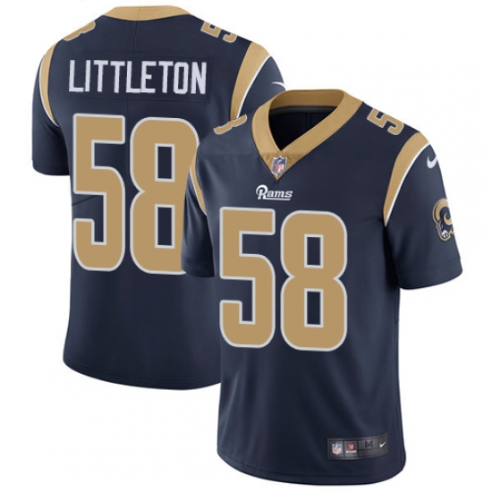 Men's Nike Los Angeles Rams 58 Cory Littleton Navy Blue Team Color Vapor Untouchable Limited Player NFL Jersey