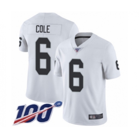 Youth Oakland Raiders 6 A.J. Cole White Vapor Untouchable Limited Player 100th Season Football Jersey