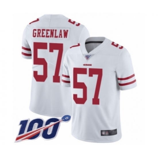 Men's San Francisco 49ers 57 Dre Greenlaw White Vapor Untouchable Limited Player 100th Season Football Jersey