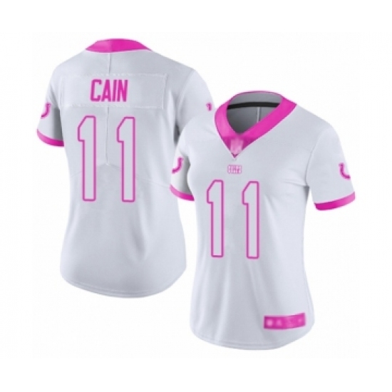 Women's Indianapolis Colts 11 Deon Cain Limited White Pink Rush Fashion Football Jersey