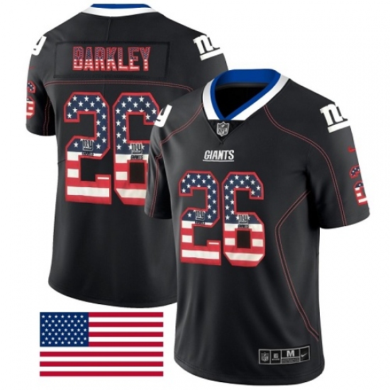 Men's Nike New York Giants 26 Saquon Barkley Limited Black Rush USA Flag NFL Jersey