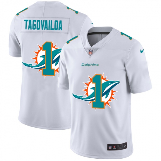 Men's Miami Dolphins 1 Tua Tagovailoa White Nike White Shadow Edition Limited Jersey