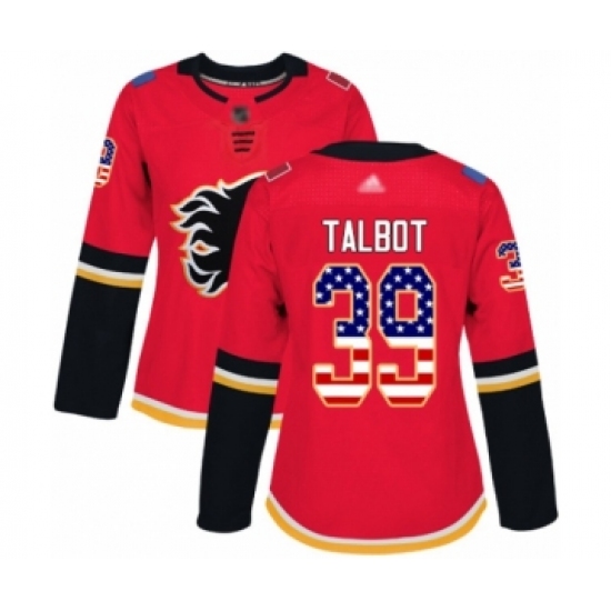 Women's Calgary Flames 39 Cam Talbot Authentic Red USA Flag Fashion Hockey Jersey