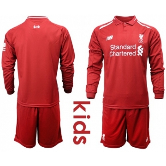 Liverpool Blank Home Long Sleeves Kid Soccer Club Jersey