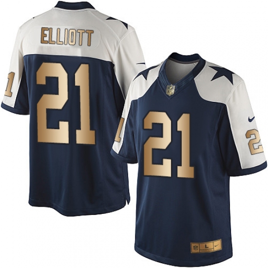 Men's Nike Dallas Cowboys 21 Ezekiel Elliott Limited Navy/Gold Throwback Alternate NFL Jersey