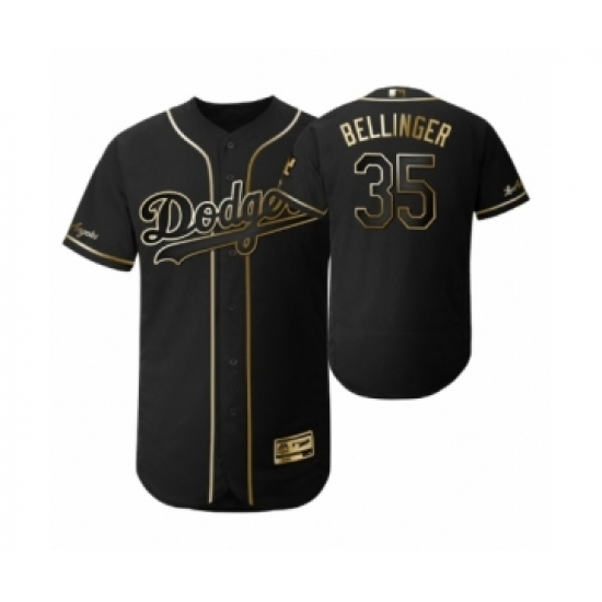 Men's 2019 Golden Edition Los Angeles Dodgers Black 35 Cody Bellinger Flex Base Jersey