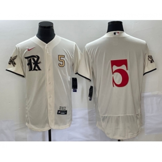 Men's Texas Rangers 5 Corey Seager Number Cream 2023 City Connect Flex Base Stitched Jersey