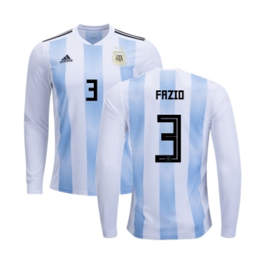 Argentina 3 Fazio Home Long Sleeves Kid Soccer Country Jersey