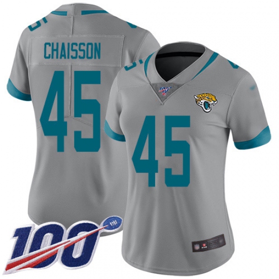 Women's Jacksonville Jaguars 45 K'Lavon Chaisson Silver Stitched NFL Limited Inverted Legend 100th Season Jersey