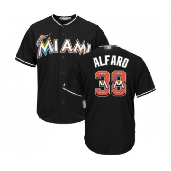 Men's Miami Marlins 38 Jorge Alfaro Authentic Black Team Logo Fashion Cool Base Baseball Jersey