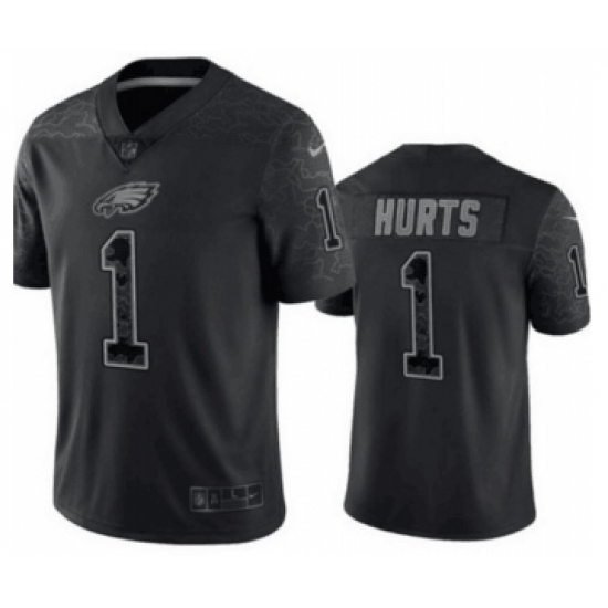 Men's Philadelphia Eagles 1 Jalen Hurts Black Reflective Limited Stitched Football Jersey