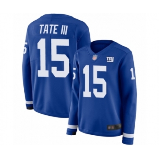 Women's New York Giants 15 Golden Tate III Limited Royal Blue Therma Long Sleeve Football Jersey
