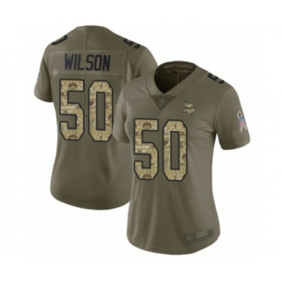 Women's Minnesota Vikings 50 Eric Wilson Limited Olive Camo 2017 Salute to Service Football Jersey