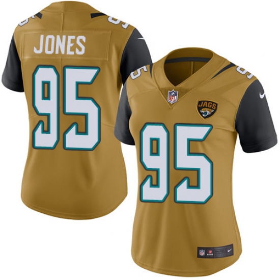 Women's Nike Jacksonville Jaguars 95 Abry Jones Limited Gold Rush Vapor Untouchable NFL Jersey