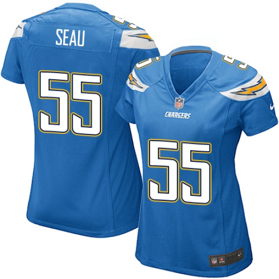 Women's Nike Los Angeles Chargers 55 Junior Seau Game Electric Blue Alternate NFL Jersey