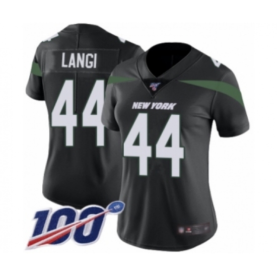 Women's New York Jets 44 Harvey Langi Black Alternate Vapor Untouchable Limited Player 100th Season Football Jersey