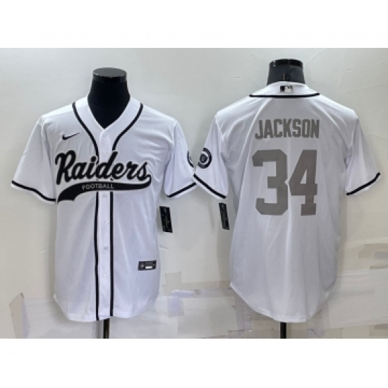 Men's Las Vegas Raiders 34 Bo Jackson White Grey Stitched MLB Cool Base Nike Baseball Jersey