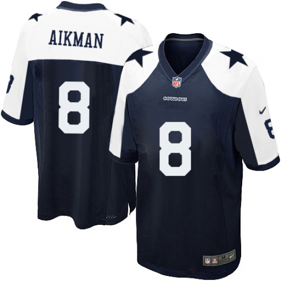 Men's Nike Dallas Cowboys 8 Troy Aikman Game Navy Blue Throwback Alternate NFL Jersey