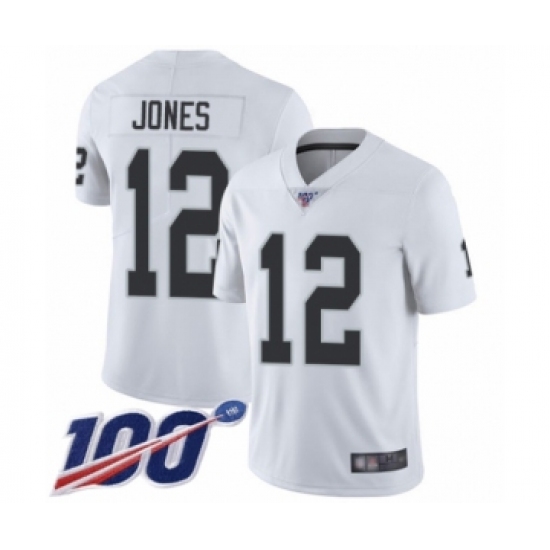 Men's Oakland Raiders 12 Zay Jones White Vapor Untouchable Limited Player 100th Season Football Jersey