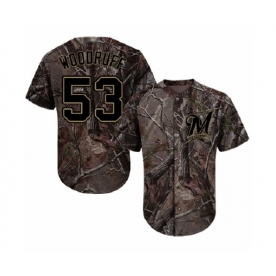 Youth Milwaukee Brewers 53 Brandon Woodruff Authentic Camo Realtree Collection Flex Base Baseball Jersey