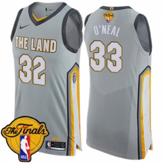 Men's Nike Cleveland Cavaliers 33 Shaquille O'Neal Authentic Gray 2018 NBA Finals Bound NBA Jersey - City Edition