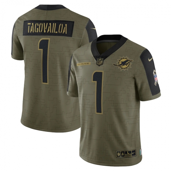 Men's Miami Dolphins 1 Tua Tagovailoa Nike Olive 2021 Salute To Service Limited Player Jersey
