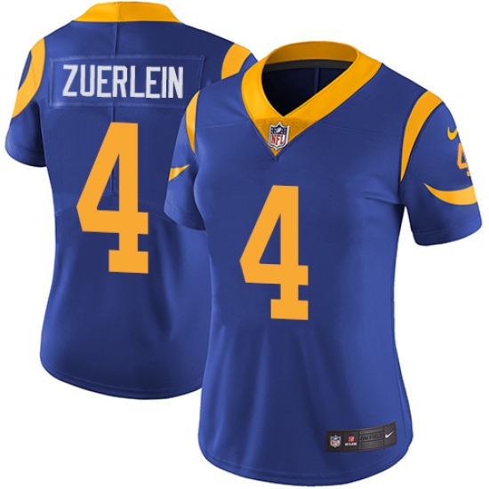 Women's Nike Los Angeles Rams 4 Greg Zuerlein Royal Blue Alternate Vapor Untouchable Limited Player NFL Jersey