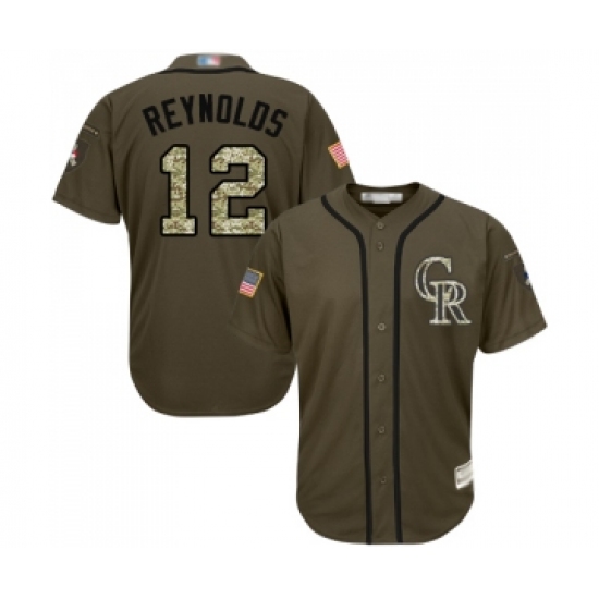 Men's Colorado Rockies 12 Mark Reynolds Authentic Green Salute to Service Baseball Jersey
